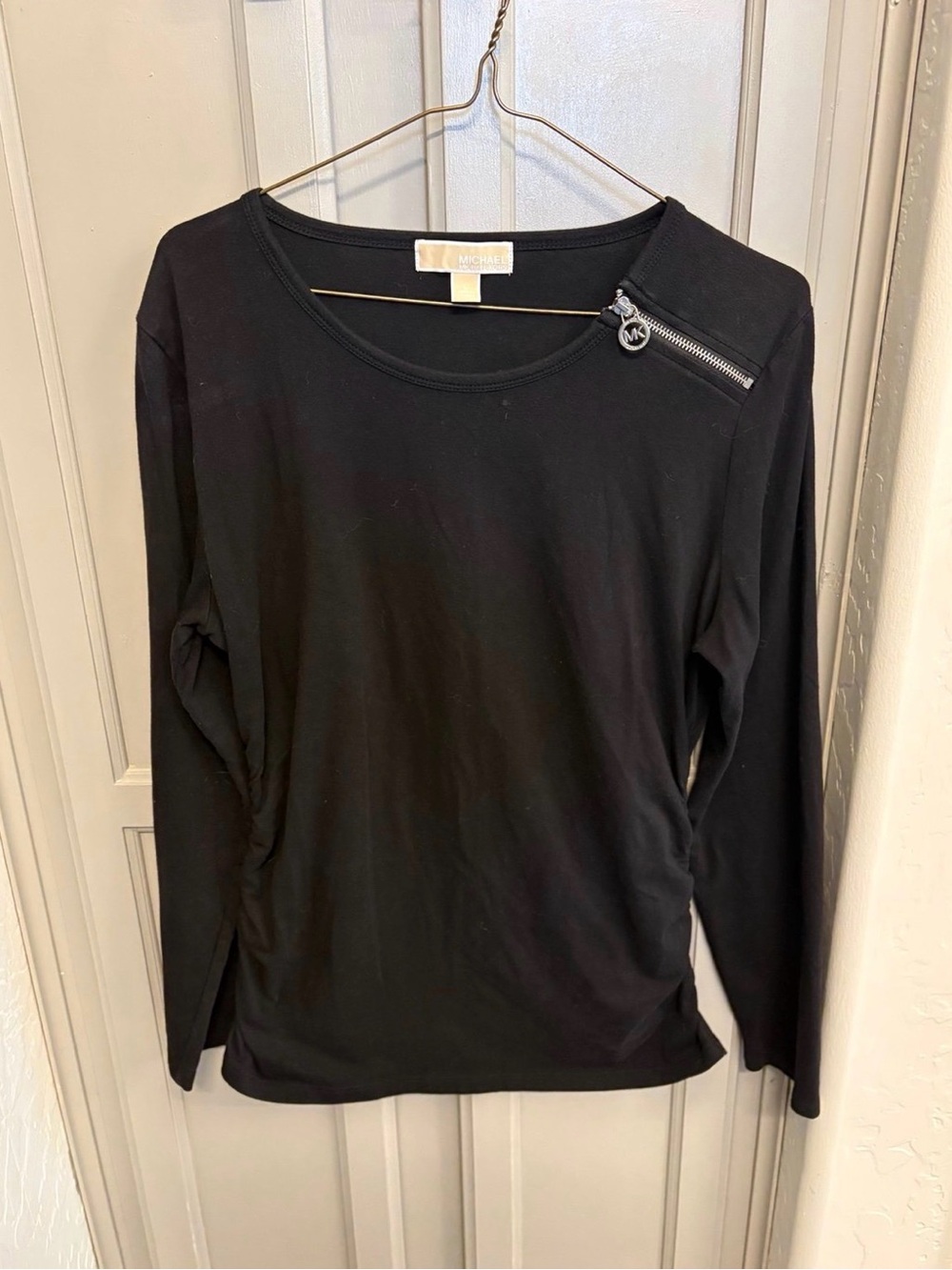 Michael Kors Black Long-Sleeve Top with Shoulder Zip